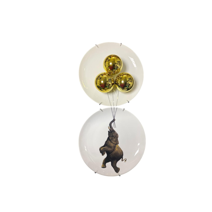 Conjunto 2 Pratos Elefante Balões Dourados 222 SR12269