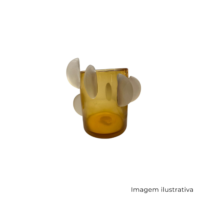 Centro De Mesa Em Vidro Ambar Com Detalhes Fosco P 642189 SR13431