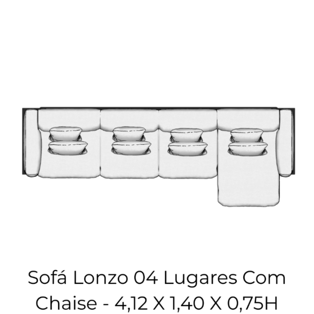 Módulo Sofá Lonzo 04 Lugares Com Chaise - 4,12 X 1,40 X 0,75H
