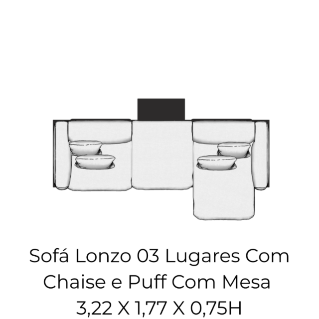 Módulo Sofá Lonzo 03 Lugares Com Chaise e Puff Com Mesa - 3,22 X 1,77 X 0,75H