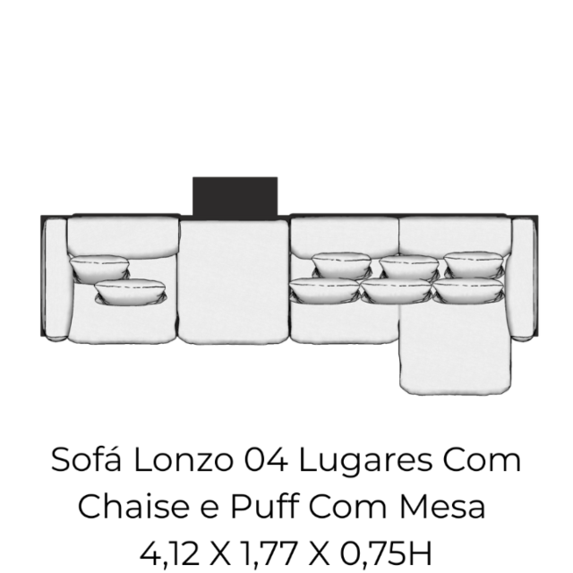Módulo Sofá Lonzo 04 Lugares Com Chaise e Puff Com Mesa - 4,12 X 1,77 X 0,75H