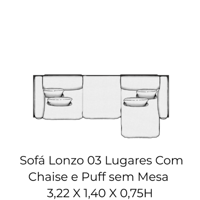Módulo Sofá Lonzo 03 Lugares Com Chaise e Puff sem Mesa - 3,22 X 1,40 X 0,75H