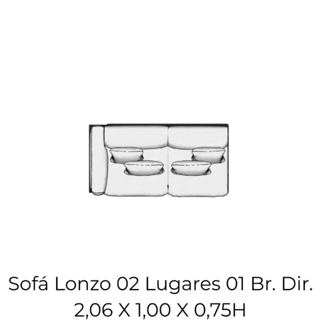 Módulo Sofá Lonzo 02 Lugares 01 Br. Dir. 2,06 X 1,00 X 0,75H