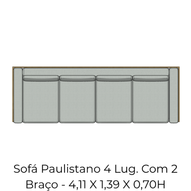Módulo Sofá Paulistano 4 Lug. Com 2 Braço - 4,11 X 1,39 X 0,70H