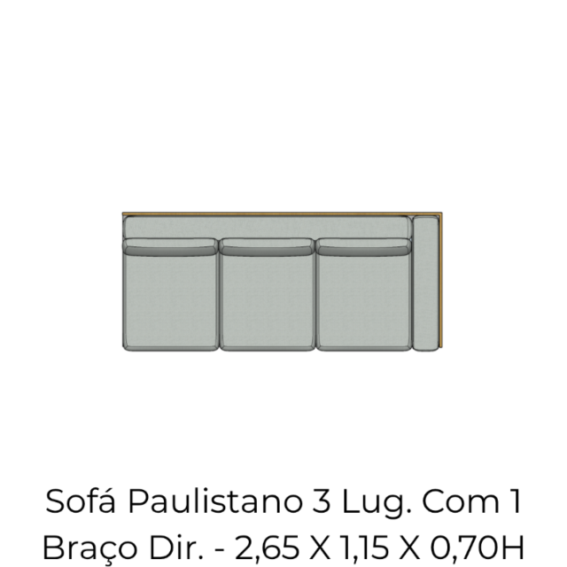 Módulo Sofá Paulistano 3 Lug. Com 1 Braço Dir. - 2,65 X 1,15 X 0,70H