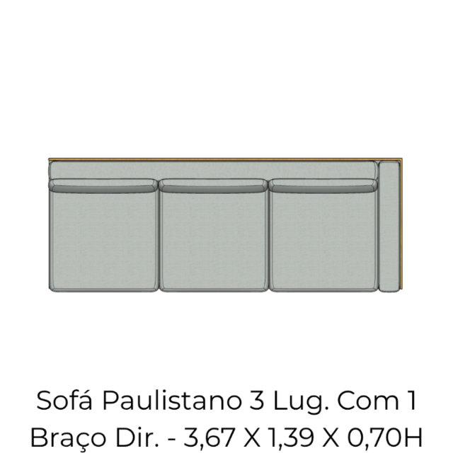 Módulo Sofá Paulistano 3 Lug. Com 1 Braço Dir. - 3,67 X 1,39 X 0,70H