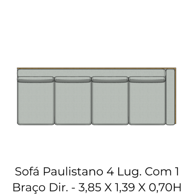Módulo Sofá Paulistano 4 Lug. Com 1 Braço Dir. - 3,85 X 1,39 X 0,70H