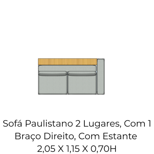 Módulo Sofá Paulistano 2 Lug. Com 1 Braço Dir. Com Estante - 2,05 X 1,15 X 0,70H