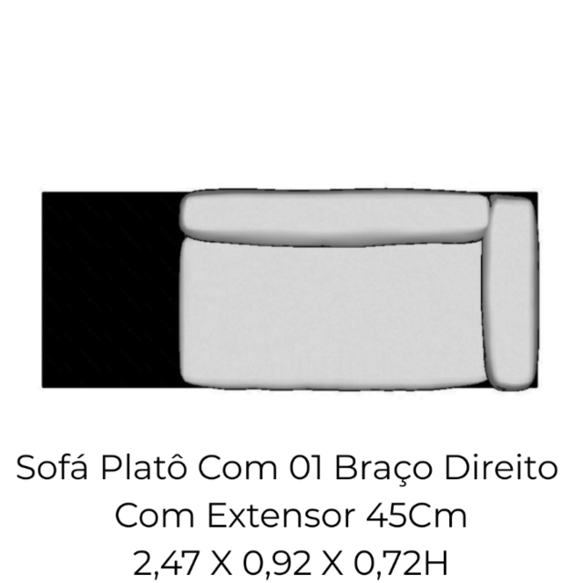 Modulo Sofá Platô Com 01 Braço Dir E Com Extensor 45Cm - 2,47 X 0,92 X 0,72H