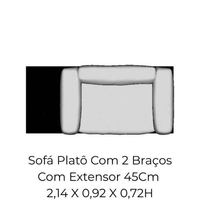 Modulo Sofá Platô Com 02 Braços E Com Extensor 45Cm - 2,14 X 0,92 X 0,72H