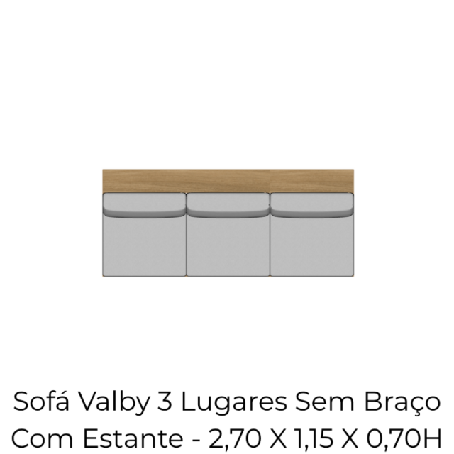 Módulo Sofá Valby 3 Lugares Sem Braço Com Estante - 2,70 X 1,15 X 0,70H