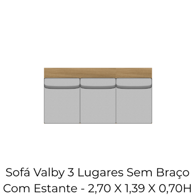 Módulo Sofá Valby 3 Lugares Sem Braço Com Estante - 2,70 X 1,39 X 0,70H