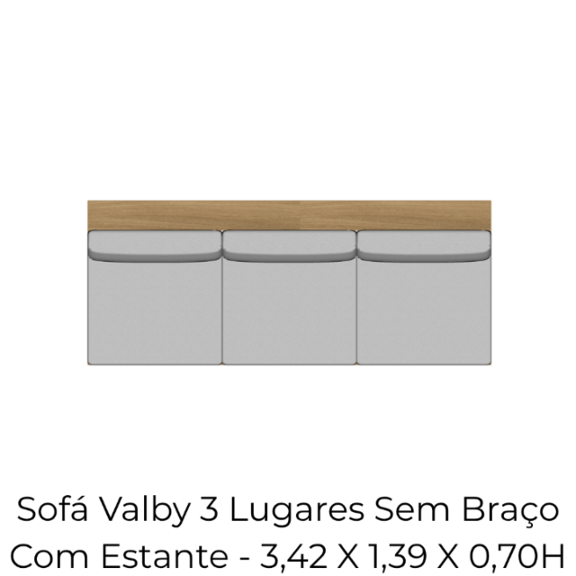 Módulo Sofá Valby 3 Lugares Sem Braço Com Estante - 3,42 X 1,39 X 0,70H