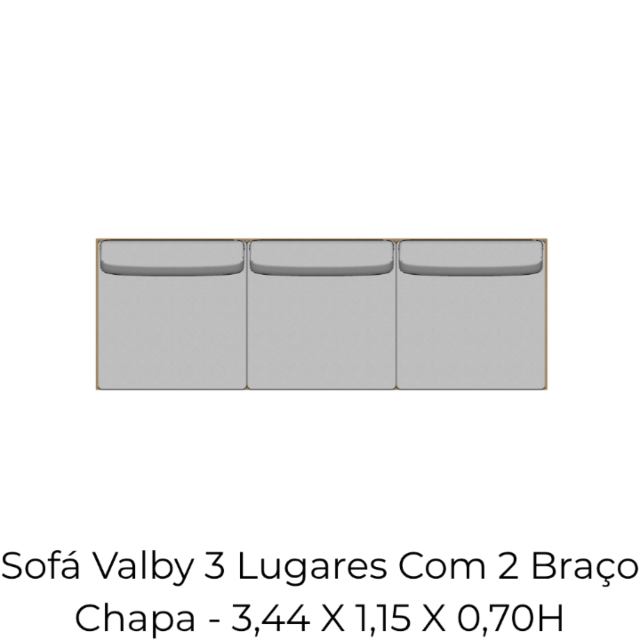 Módulo Sofá Valby 3 Lugares Com 2 Braço Chapa - 3,44 X 1,15 X 0,70H