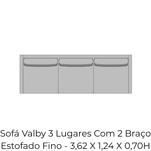 Módulo Sofá Valby 3 Lugares Com 2 Braço Estofado Fino - 3,62 X 1,24 X 0,70H