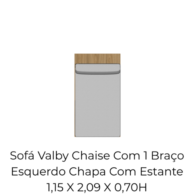 Módulo Sofá Valby Chaise Com 1 Braço Esquerdo Chapa Com Estante - 1,15 X 2,09 X 0,70H