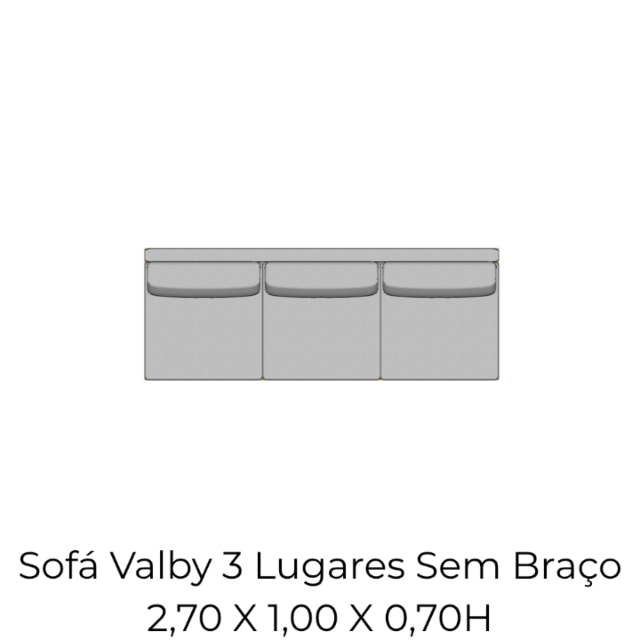 Módulo Sofá Valby 3 Lugares Sem Braço Estofado Fino - 2,70 X 1,00 X 0,70H