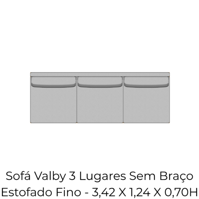 Módulo Sofá Valby 3 Lugares Sem Braço Estofado Fino - 3,42 X 1,24 X 0,70H