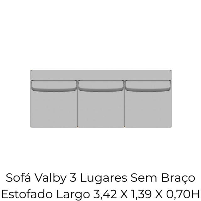 Módulo Sofá Valby 3 Lugares Sem Braço Estofado Largo - 3,42 X 1,39 X 0,70H