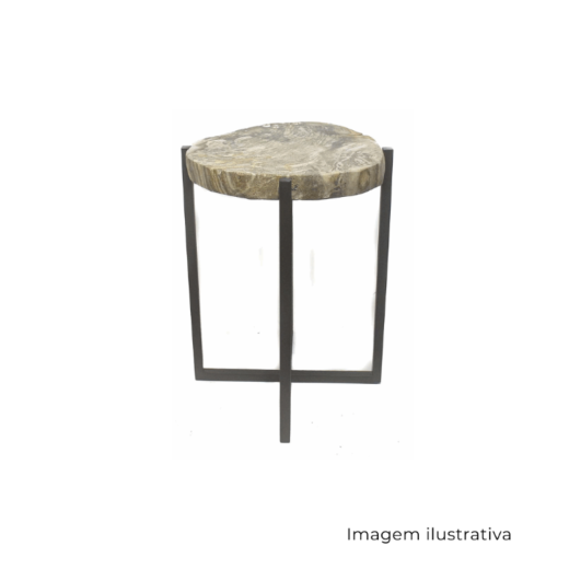 Mesa De Madeira Petrificada E Base De Metal CIM0153 SR12690