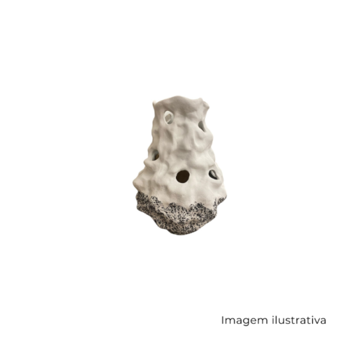 Vaso Em Ceramica Branco Com Detalhes Preto 70846 SR13448