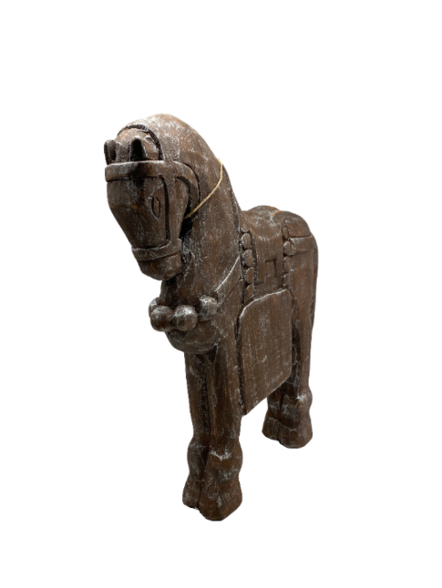 Escultura De Cavalo Em Madeira SR11632