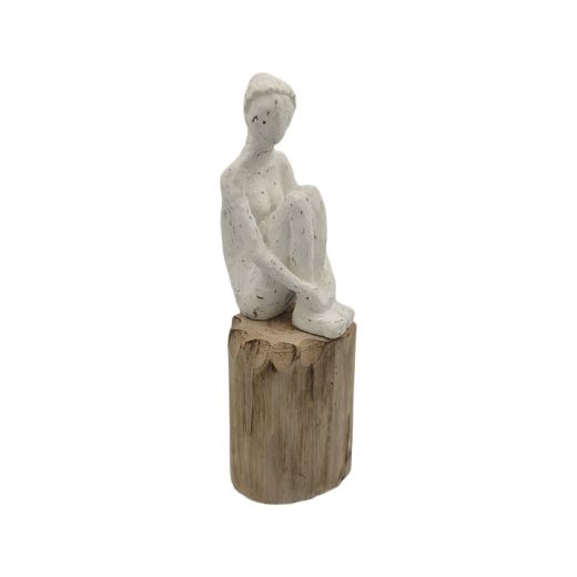Escultura WR Branca Base Madeira SR11202